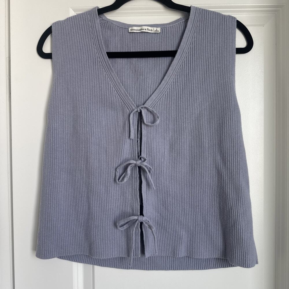 Abercrombie & Fitch Lavender Purple Ribbed Knit Tie Vest Sweater Top Size Large